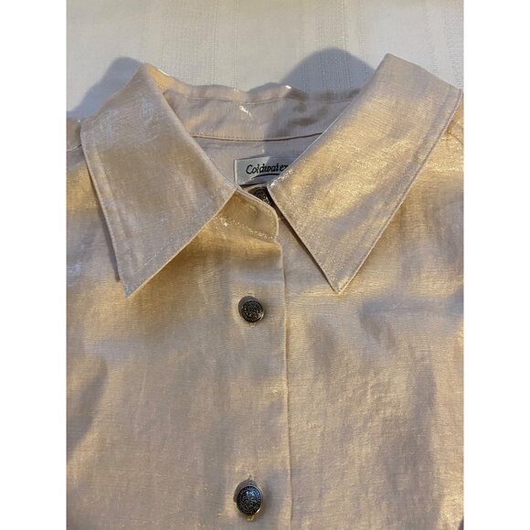 Coldwater Creek Women XL Beige Button-Down Shirt Shimmer Long Sleeve Shacket - Picture 11 of 14